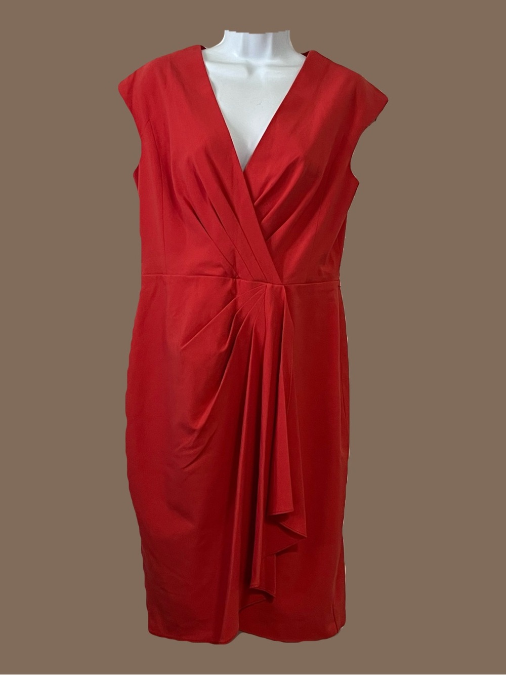 Anne Klein Red V-Neck Draped Midi Dress